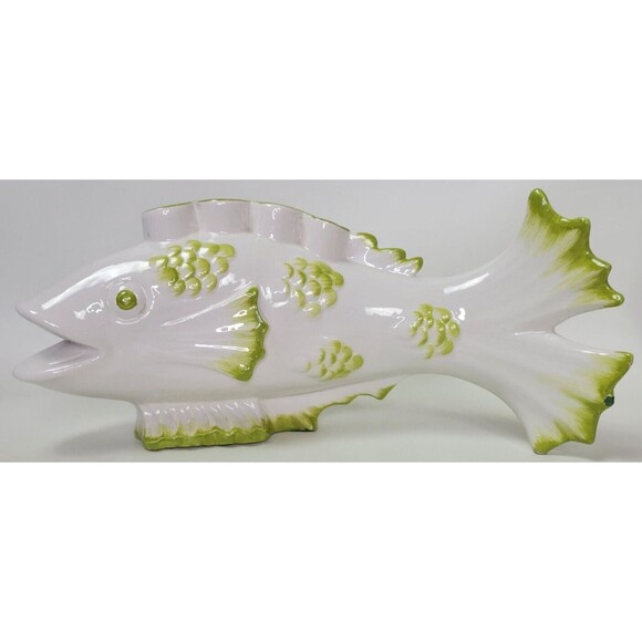 Vintage Ceramic Italy Pottery Green Fish 4 Candle Candleholder - Picture 1 of 13